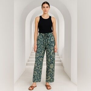 Vintage Linen Giorgio Armani Le Collezioni green floral paisley high rise pants